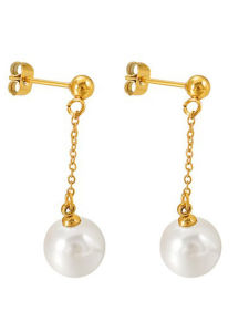 ต่างหูไข่มุกโซ่สไตล์ฝรั่งเศสแบบเรียบง่ายและหรูหราจาก Titanium Steel สำหรับผู้หญิง เครื่องประดับแฟชั่นที่ทันสมัย