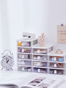 Desktop Storage Box Transparent Small Drawer Desk Plastic Mini Storage Box Stationery Storage Box
