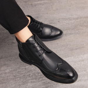 NUDANLAI | English Retro Chelsea Boots with Brogue Embossing High Top Pointed Toe Short Boots
