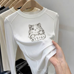 Áo Thun Dài Tay in Hình Mèo Vẽ Tay Ấm Áp Thường Ngày Cho Bé Gái Thời Trang Mặc Trong Mùa Đông Bằng Vải Nhung Polyester Cotton Pha Lanh