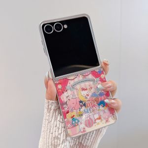 Sanrio | Original Sanrio Leopard Print Hello Kitty Folding Phone Case For Samsung Z Flip 7 Z Flip 6 5 Plating Frame Shockproof Cover