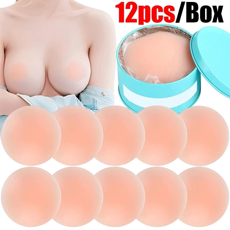 12pcs with Box Silicone Cover Reusable Women Breast Petals Lift Invisible Bra Pasties Adhesive Bra Pads Sticker Patch