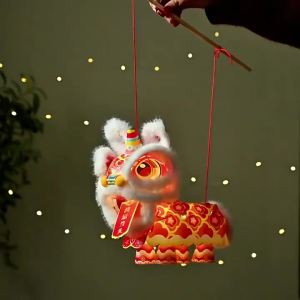 Chinese Lion Dance Lantern DIY Kit for Mid-Autumn Festival Handheld LED Glowing Vintage Lantern National Trend Handcraft