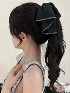 Elegant Korean Style Satin Hair Clip with Shiny Diamond Butterfly Knot for Women Half up Half down Hair Clip Fresh Outburst