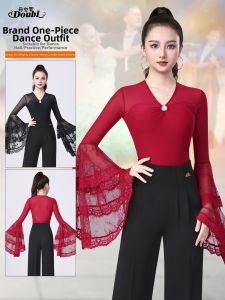 DANBAOLUO | V-Neck Lace Sleeve Bodysuit Dancing Top
