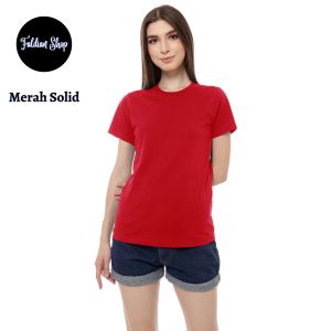Kaos Polos Wanita Slim Fit Oneck Lengan Pendek Bahan Katun Combed 30s Merah Solid
