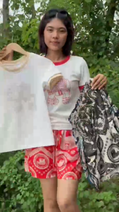 ชุดเซ็ทกางเกงช้างขาสั้น+เสื้อยืดคอกลม มี 5 สี ใส่สบาย น่ารัก