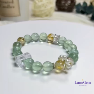 LumiGem Clarity Flow Crystal Bracelet – Green Fluorite Lemon Quartz Clear Quartz Pearl