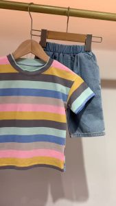 Childrens clothing set summer cottons tripe T-shirt+comfortable shorts 2-piece baby boys clothes set