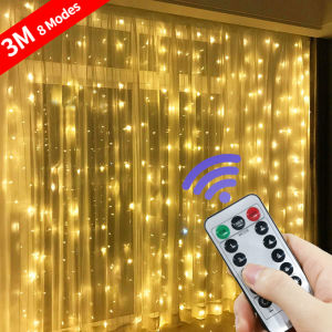 3x3M 300LED Curtain Lights USB Plug Fairy Light with Remote Control String Birthday Wedding Party New Year Xmas Decor
