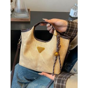 Fashionable Bucket Bag Womens Crossbody Bag Versatile Handbag Retro Style Single Shoulder Soft PU Leather Commuting Bag