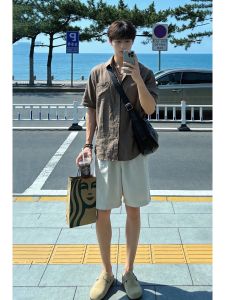ZHUOCAN | Bộ Quần Short và Áo Sơ Mi Tencel Linen Mùa Hè cho Nam