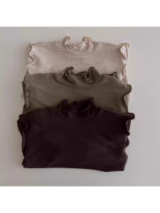 Fashionable Long Sleeve Pure Color Base Layer Shirt for Girls Half High Collar Thermal Top Autumn Winter Inner Wear Trendy Style