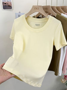 Pure Color Versatile Basic round Neck Short Sleeve T-shirt Womens Shoulder Inner Bottoming Shirt Summer 2024 New Arrival Tops