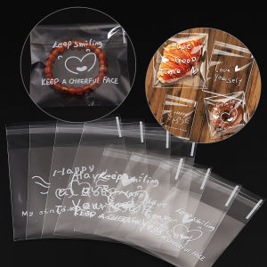 100Pcs Transparent Happy self-adhesive Jewelry Packaging Bags Fresh-keeping Dustproof Reclosable Candy Cookie Storage OPP Bag