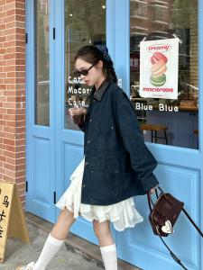 Váy Dài Nửa Thân Không Đều Xếp Ly Viền Ren Phong Cách Mới Mùa Xuân Thu Váy Dài Vừa Phải Không Có Họa Tiết Màu Trơn