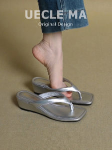 Leather French Wedge Toe-Clip Sandals