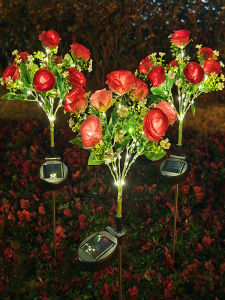 Solar Diamond Rose Flower Outdoor Garden Lawn Decorative Lights LED Simulation Flower Landscape Atmosphere Lights Modern Style