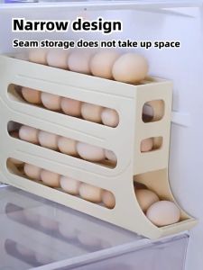 Kitchen Egg Tray 4 Tier Refrigerator Egg Storage Rack Automatic Rolling Egg Storage Dispenser