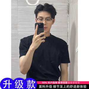 Black Cotton Half Sleeve T-Shirt Mens Summer Fashionable Cleanfit Shoulder Width Pure Cotton Breathable round Neck Top