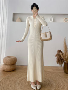 Womens Knitted Long Dress Autumn Winter Style Slim Fit Base Layer Sweater Dress High Waist Bodycon Long Skirt Single Piece