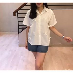 SJM KEMEJA KASUAL RIBBON VIRAL BEST SELLER BAHAN KATUN POPLIN LENGAN PENDEK IMPORT BKK 8280