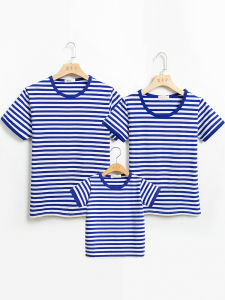 Summer Family Matching Striped Short Sleeve T-Shirt Cotton Casual Wear for Parents And Children Four Members Sea Soul Shirt