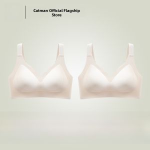 miiow | Larger Size Womens Full Cup Bra Wireless Lift Up Anti-Sagging No Steel Ring Cat Woman Underwear V-Neck Fixed Strap Design