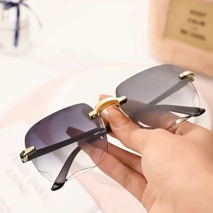 Beauty European Designer Square Frame Sunglasses For Women Beach Gradient Frameless Sunglasses Anti Radiation Shades