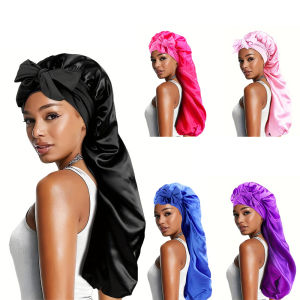 Long Bonnet Satin Hair Silk Bonnet for Sleeping Women Silky Bonnets for Women with Tie Band Sleep Cap for Braids Curly Hair