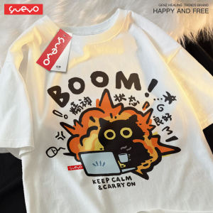 Áo Thun Nam Yueyo Cotton Vải Bông Mùa Hè Thoải Mái Rộng Rãi Áo Thun Ngắn Tay In Hình Mèo Thoáng Khí Áo Thun Cổ Tròn Thời Trang Trẻ Trung Thoải Mái