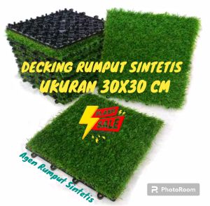 DECKING TILE LANTAI RUMPUT SINTETIS BONGKAR PASANG UKURAN 30X30 CM - DECKING RUMPUT SINTETIS - DECKING TILE