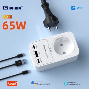 Ổ Cắm Thông Minh GIRIER Tuya 65W GaN Sạc Nhanh Với Cổng Type C & USB A Hỗ Trợ WiFi Chuẩn EU/US/UK/FR Hoạt Động Với Alexa
