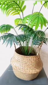 COLOGO 🥇 Seagrass Wickerwork Basket Rattan Hanging Flowerpot Dirty Laundry Hamper Storage Basket Bakul Rumput Rotan