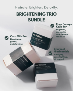 Earth & Coco Premium Brightening & Moisturizing Trio Set - Coco Milk/Papaya Kojic with Glutathione/Charcoal Niacinamide Bar Soaps 135g Each