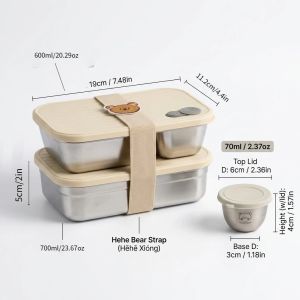 WORTHBUY | 304 Stainless Steel Lunch Container Portable Sealed Lunch Box For Kids Student Fruit Salad Food Storage Container With Sauce Box