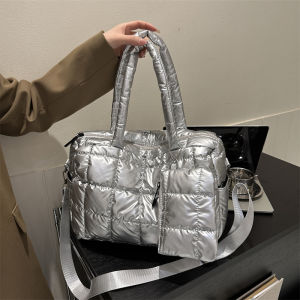 Thickened Space Cotton down Bag Womens Large Capacity Autumn Winter New Style Handbag Shoulder Crossbody Bag Warm Cotton Coat Bag