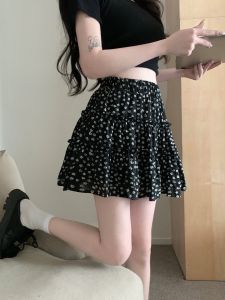plus Size Floral Print Polka Dot Summer Skirt Womens A-Line Mini Skirt Korean Style High Waist Cake Skirt Half-length Skirt