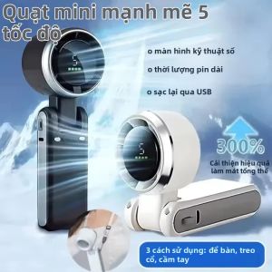 Quạt Mini Cầm Tay Tốc Độ Cao Sạc USB Có Màn Hình Kỹ Thuật Số Thiết Kế Gấp Gọn Để Bàn Treo Được Dùng Cho Cắm Trại Gió Mạnh Như Turbo