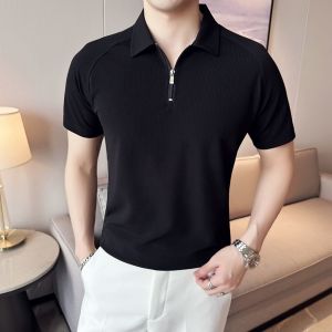 Kaos polo pria lengan pendek berkerah Knit zipper premium polos slimfit distro dewasa