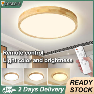Gogeous wood ceiling lights modern design Nordic dining ceiling light with remote control tri color led ceiling light bedroom ceiling light 3 color living room bathroom ceiling light round light for ceiling led lights ceiling design