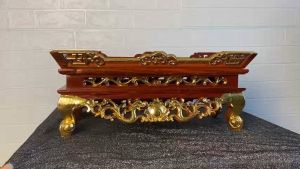 Mâm đựng chén nước  trạm song long khay chén nước ban thờ gia tiên gỗ hương