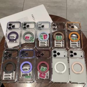 For iPhone 17 Air 16 Pro Max Transparent For Magsafe Magnetic Rotating Holder Stand Case For iPhone 12 13 14 15 Plus Frame Cover