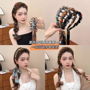 Retro Court Style Sash Hairband Womens New 2025 High Top Design Luxury Feel Hair Accessory Silk Ribbon Headwear