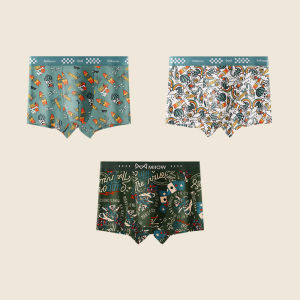 MiiOW | กางเกงบ็อกเซอร์ชายผ้าฝ้ายแท้ไร้ตะเข็บ ระบายอากาศได้ดี ทรงเอวกลาง ลายการ์ตูน ทรงเอวกลาง กางเกงบ็อกเซอร์ชาย