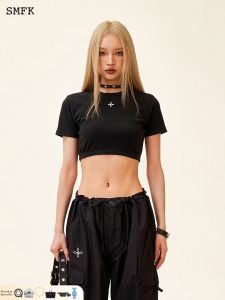 SMFK | Elastic Fitted Embroidery Ultra Short T-shirt