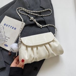 Fashionable Folded Chain Strap Small Crossbody Bag with Hidden Pocket Stylish Compact Purse for Youth Soft PU Leather Wallet