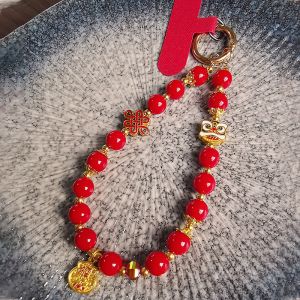 ZHENGEGE | Decorative Red Beaded Tassel with Chinese Knot Lion Pendant Chain