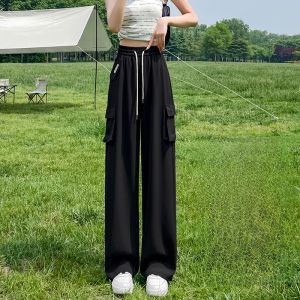 JIANGLU | High Waist Wide Leg Ice Silk Work Trousers Women Summer Thin Looking Plus Size Loose All-Match 200 Pounds Sports Trousers