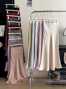 Korean Casual A-line Satin Palda Mermaid Wrap Long Skirt for Woman Highwaist No Slit
